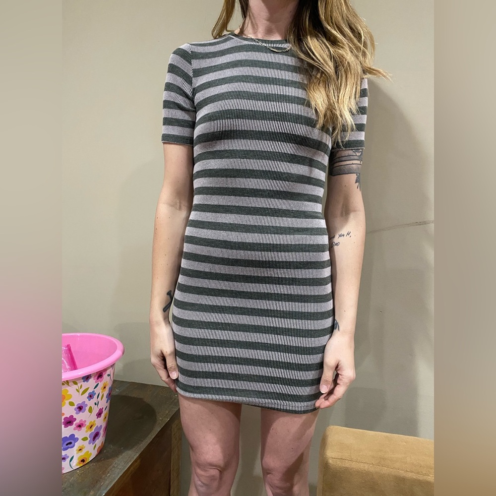 Forever 21 Striped Gray and Black Women's Dress- Small